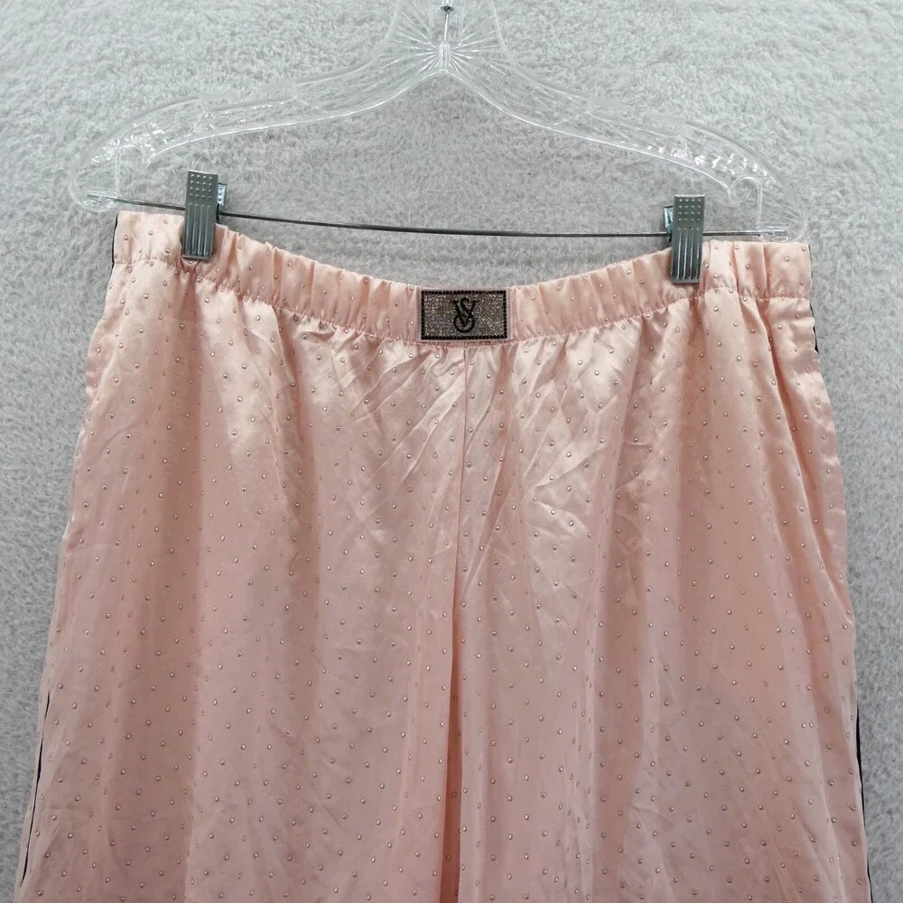 Victorias Secret‎ Large Short Pajama Pants Purest Pink Satin Dew Drop Wide Leg